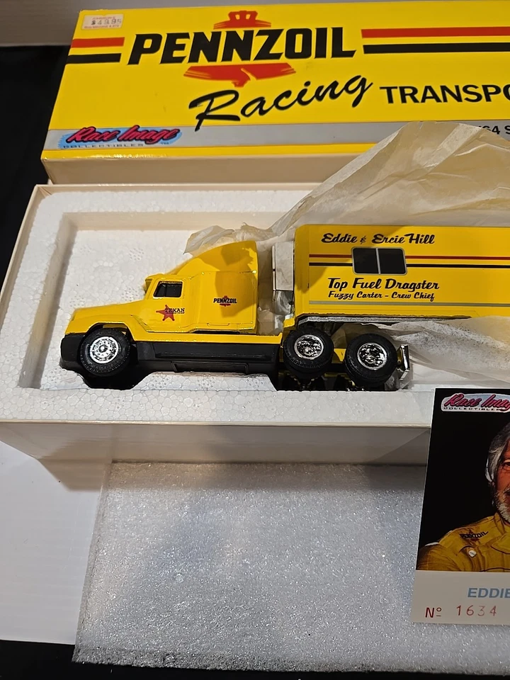 Pennzoil RacingTransporter 1/64 ERTL Race Image 1993 EDDIE & ERCIE HILL #'d Cert Foto 4 de 4