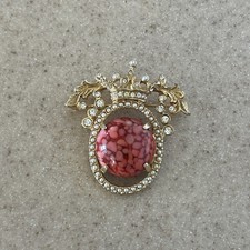 Broche colgante corona perla semilla diamantes de imitación cabujón vidrio arte vintage DeNicola