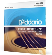 D'Addario EJ16 Phosphor Bronze Acoustic Guitar Strings Light 12-53 for 6