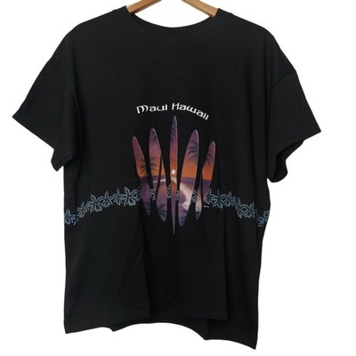 Vintage Maui Hawaiian Islands Single Stitch Womens XL T Shirt Black Surf READ
