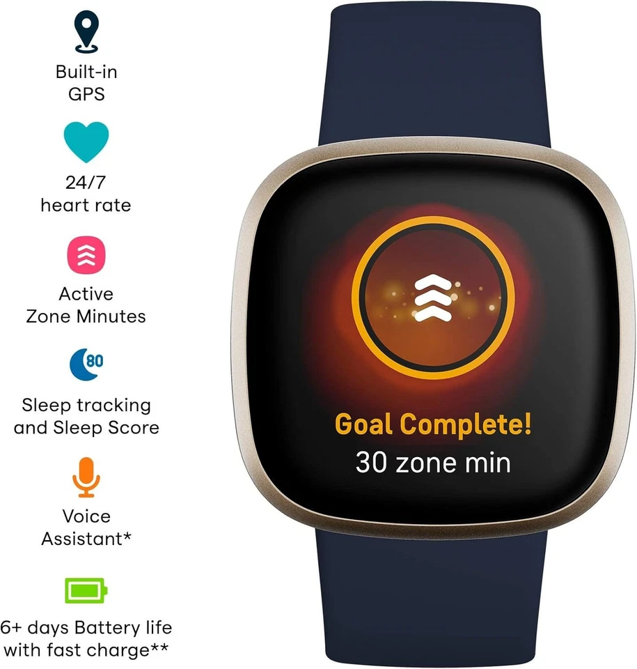 Fitbit Versa 3 Aktivitäts-Tracker - Nachtblau/Softgold - Neu Karton geöffnet! - Bild 2 von 2