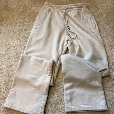 RARE Off-White Men's Beige Fleece Sweatpants Logo, Elastic Waist, Pockets, sz S