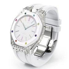 Stainless Steel Diamond Case Silicone Strap For Swatch X AP Royal Pop Metal Band
