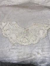 Vintage HAND CROCHETED Ivory LACE Collar PEARL Button WHITE Cottage VICTORIAN