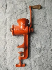 Vtg Puritan 100 Hand Crank Meat Grinder USA Table Clamp Orange