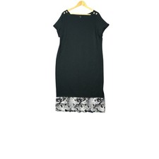 Talbots Woman 1X Black Shift Dress NWT Short Sleeve Printed Hem Knee Length