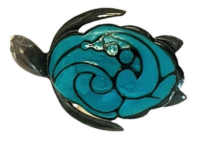VINTAGE EISENBERG SIGNED BLUE ENAMEL DECO STYLE TURTLE PIN BROOCH Rare Ca 1950s