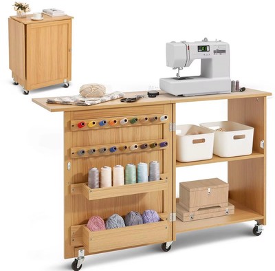 VEVOR Folding Sewing Table Multipurpose Sewing Machine Table with Cabinet 