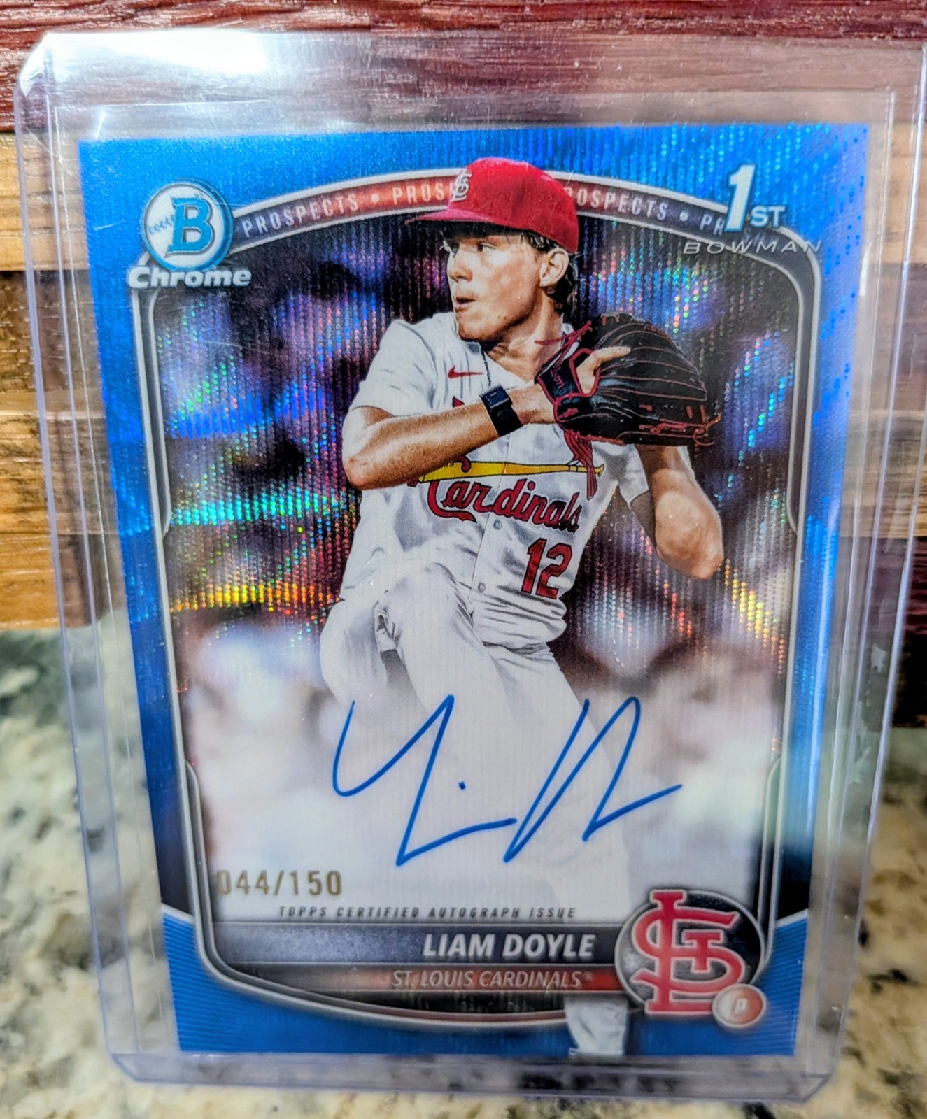 LIAM DOYLE 2025 BOWMAN CHROME DRAFT 1ST BLUE WAVE REFRACTOR AUTO /150 Cardinals 
