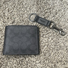 Coach Mens Black 3in1 Bifold Wallet w/ Logo A...