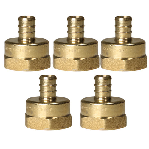 5 Pack XFITTING 1/2" Pex B x 3/4" Female NPT Threaded Adapter, Lead Free Brass