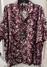 Hugo Boss Size XL Drew Relaxed Fit Short Sleeve Button Up Purple Red NWT 178