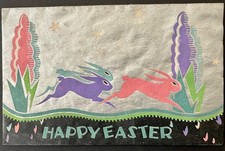 Easter Greeting Card Strong Streamline Art Deco Metallic Inks 1920s Unused