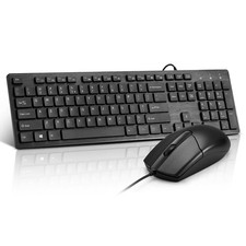 Wired Keyboard And Mouse Combo FullSized Ergonomic For Windows Mac Black