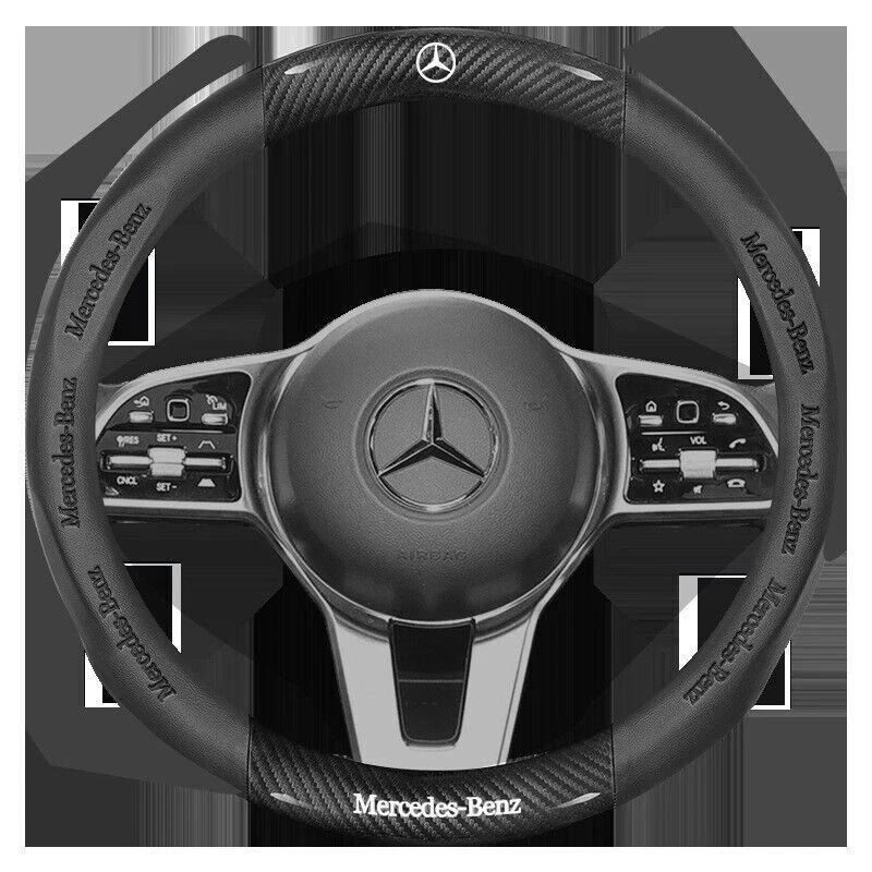 For Mercedes-Benz Steering Wheel Cover Leather Car Accessories 15"Black NEW - Image 3 of 4
