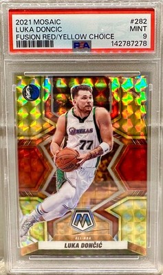 JERSEY # MATCH! 2021 Panini Mosaic Luka Doncic Fusion Red Yellow 77/88! LAKERS!