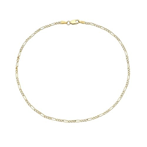 10K Gold 2mm Figaro 3+1 Link Chain Anklet 10 Inch Fine Jewelry Gift for Her