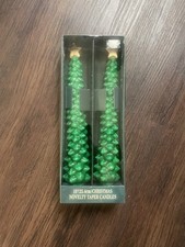 Vintage 2 Novelty Taper Christmas Tree Candles Green Tree Gold Star 10" NIB NOS