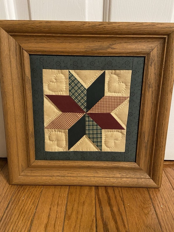 8 Pointed Star Patchwork, Quilted, Framed, Made By Hand
