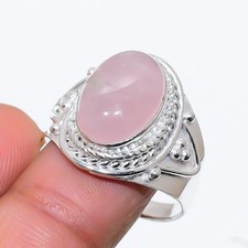 Pink Rose Quartz Gemstone Handmade 925 Sterling Silver All Size Ring For Gift