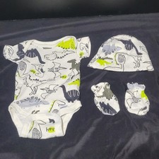 Gerber Organic Newborn Dinosaur Set Onesie, Hat, Mittens