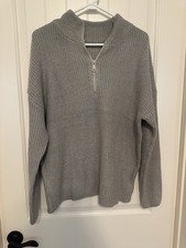 Women's Gray Quarter Zip Long Sleeve Pullover Sweater, Size Medium