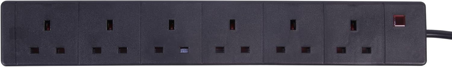 Pro Elec 6 Gang Extension Lead with 2m Cable, Black, 13A Rated