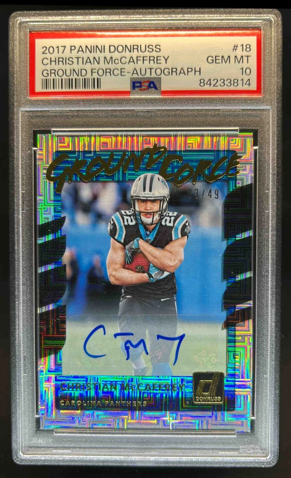 Christian McCaffrey Panini Donruss Ground Force #18 Autograph