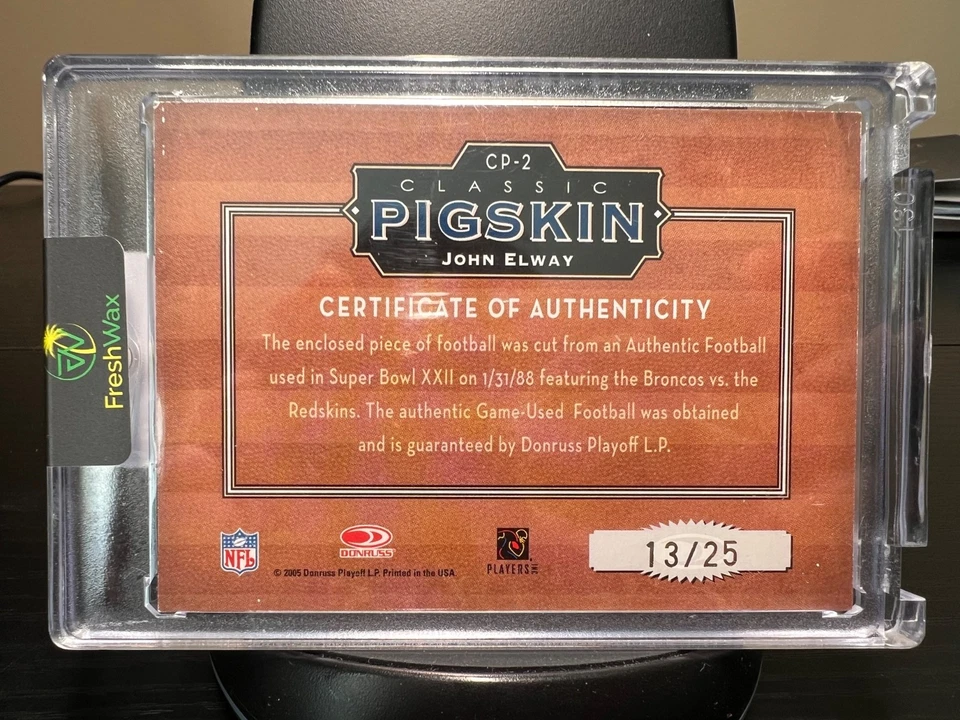 John Elway 2005 Donruss Classics Pigskin Ball & Lace Relic #13/25  Broncos - Image 2 of 2