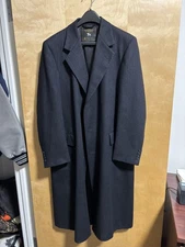 Vintage Hart Schaffner & Marx Men Virgin Wool Herringbone Grey Overcoat Made USA