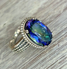 Sterling Silver 925 Ring Size 6 Multi-Faceted Blue Green Stone