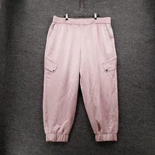 NEW Express Jogger Womens XL Extra Large Pink High Waisted Satin Cargo Pull On