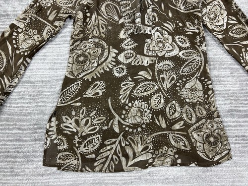 Spiegel Top Womens 6 Brown Floral V-Neck Longsleeve 100% Silk Casual - Picture 3 of 12