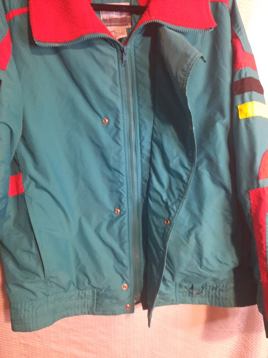 Nylon Coated 80's Ski Jacket Neon Fleece Lined Full Zip + Snap