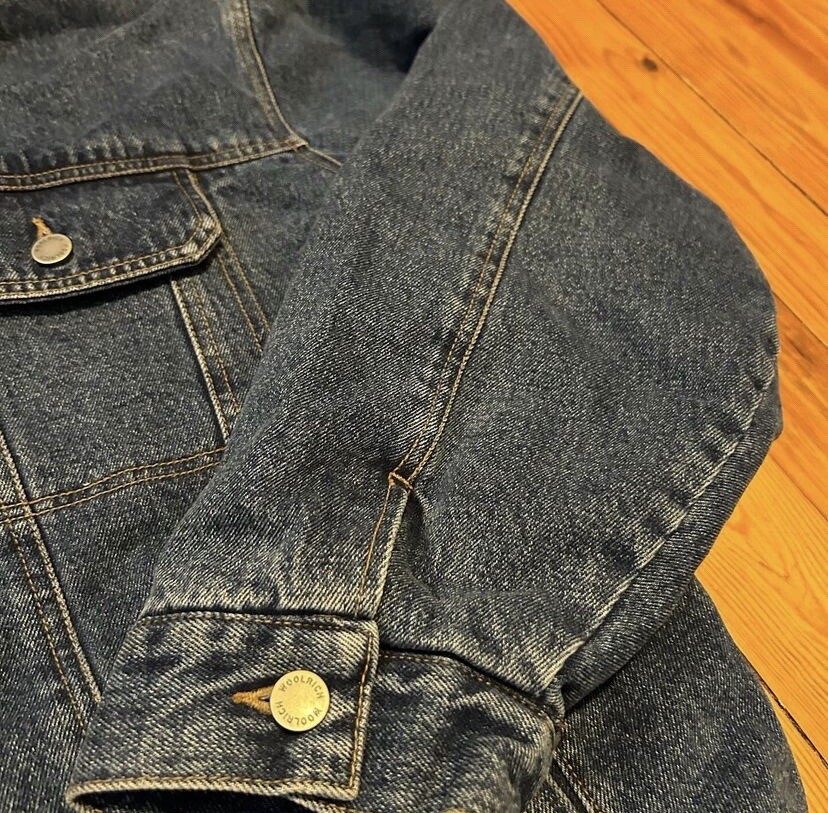Vtg Woolrich Denim Wool Blanket Lined Jean Jacket Mens L