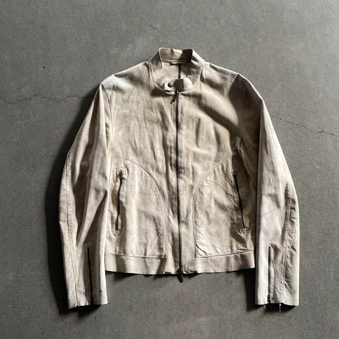 JIL SANDER 2000s Unborn Calf Biker Jacket Size 46 Off White Men