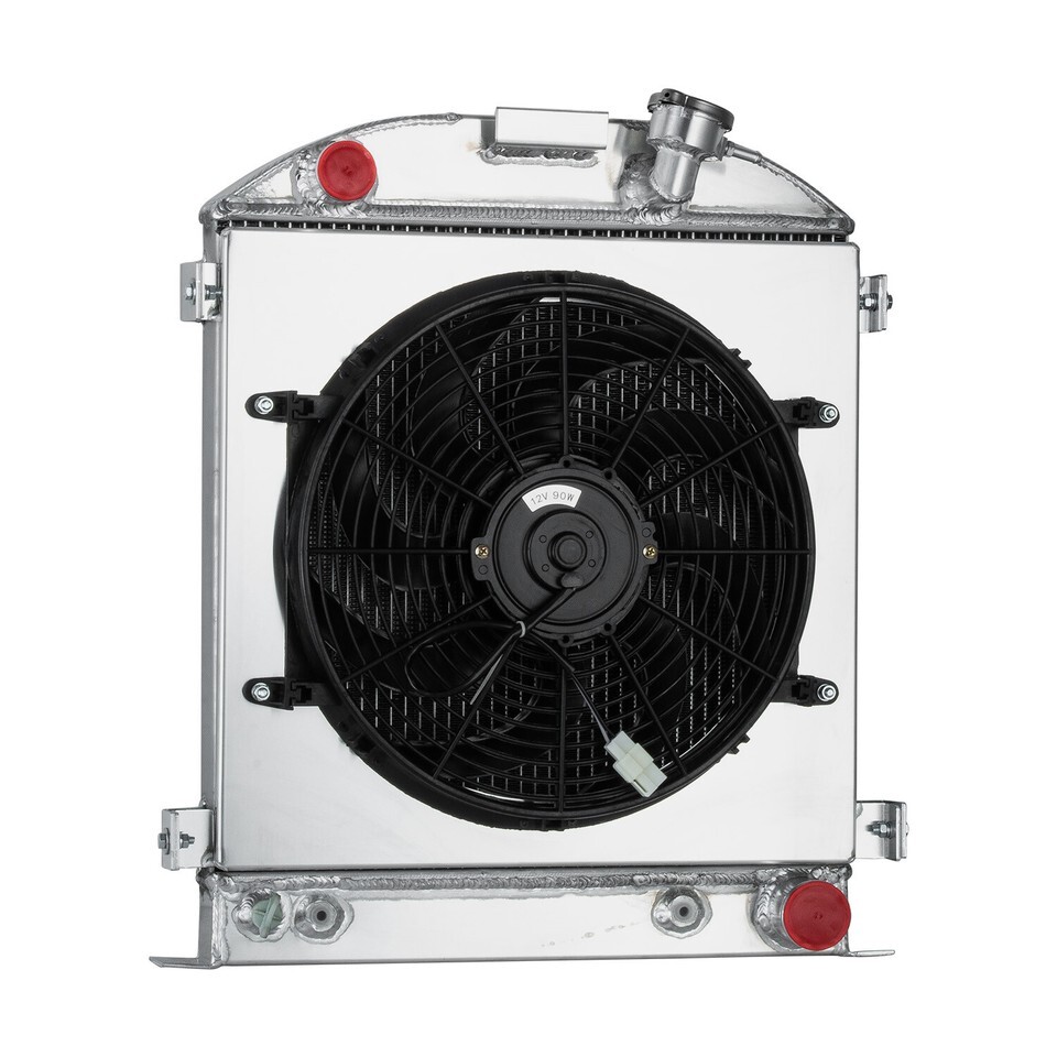 4 Rows Radiator+Shroud Fan For 1930-1938 37 Ford HI BOY Hot Rod Chopped Chevy V8
