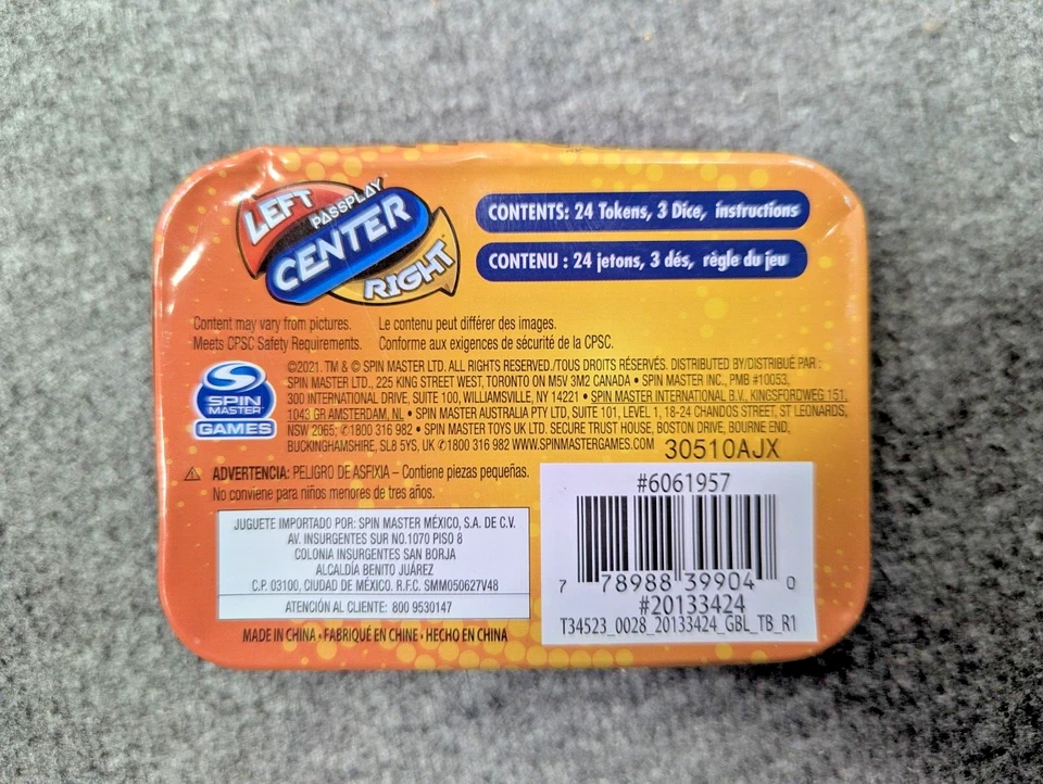 PassPlay Spin Master Left Center Right Classic Dice Game Portable Tin - Image 2 of 4