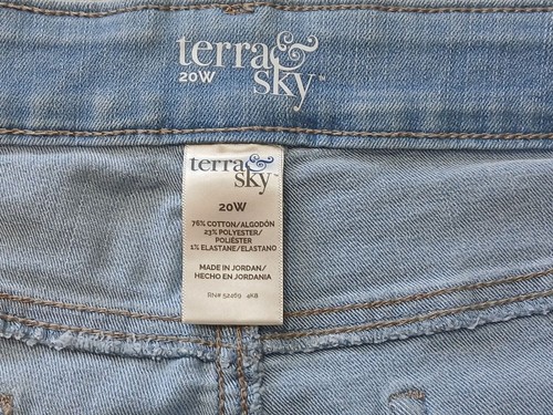 Terra & Sky Womens Capri Jeans Plus Size 20W Light Wash Distressed High Waist - Picture 3 of 6