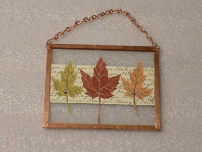 Hand Made Fall Multi-Color Leaves Inlaid Glass Wall Hanging Decor