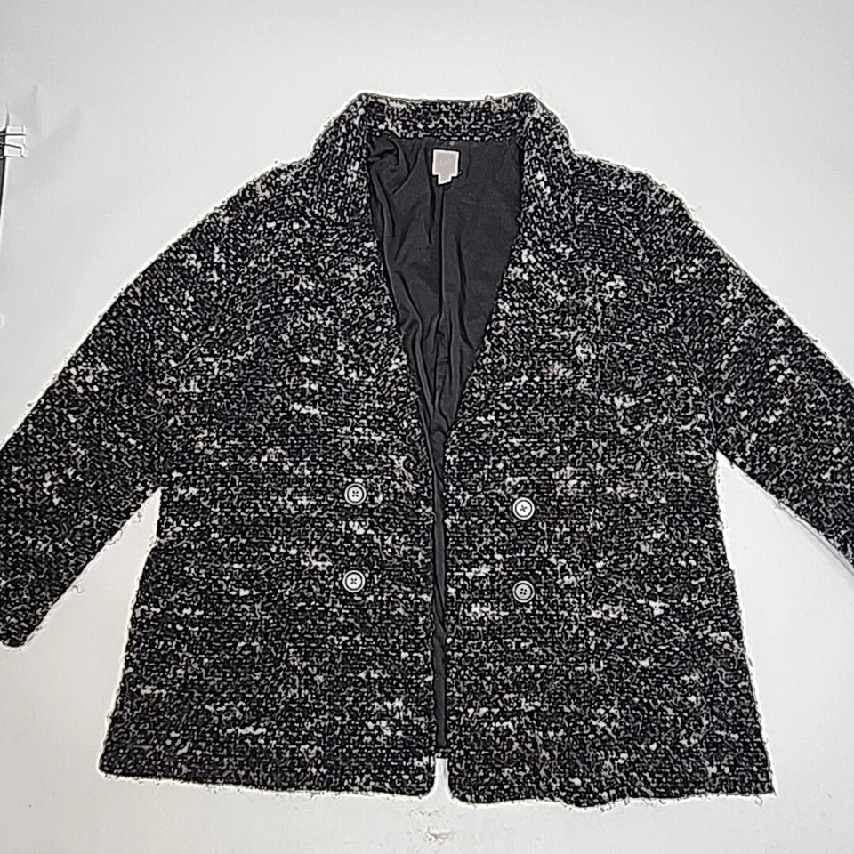 J Jill куртка Blazer букл серый черный размер XL шерстяная смесь с подкладкой двойной груди - Изображение 2 из 4