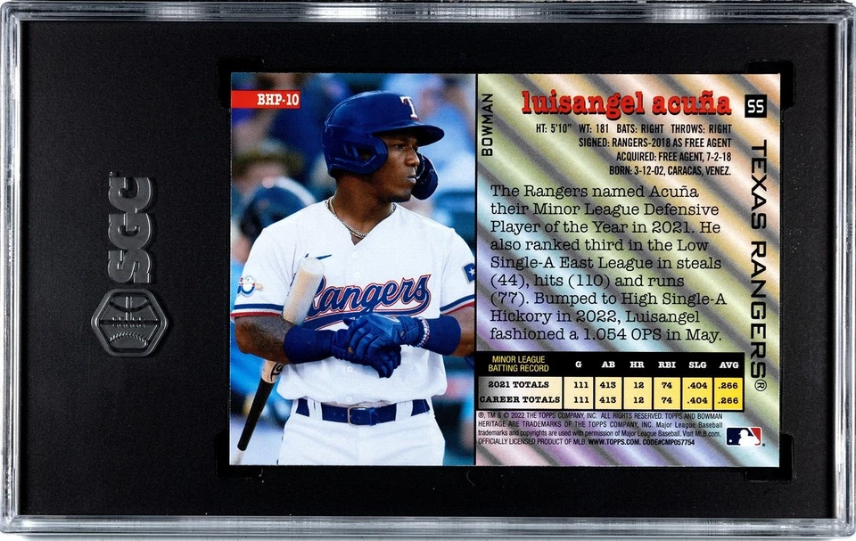 Luisangel Acuna - 2022 Bowman Heritage #BHP-10 SGC 10 - Image 2 of 2