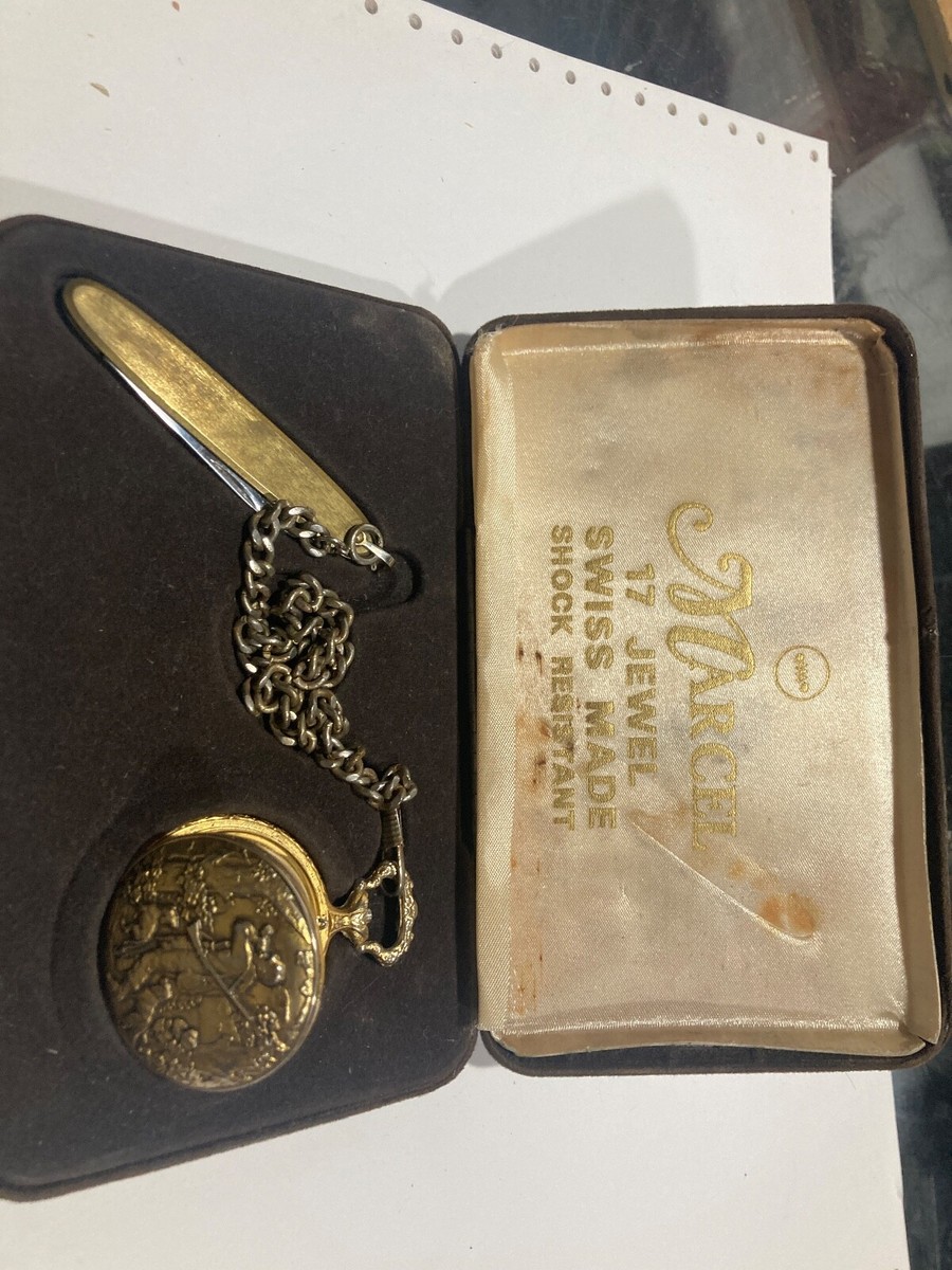 vintage pocket watch chain Marcel 17 Jewels with knife