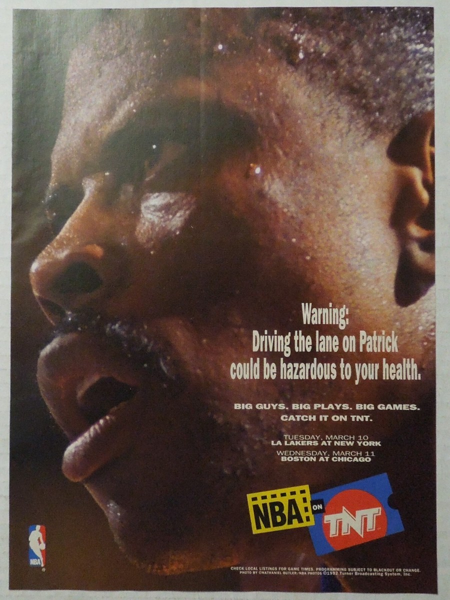 1992 NBA on TNT Turner Broadcasting Magazine Ad NBA Star Patrick Ewing