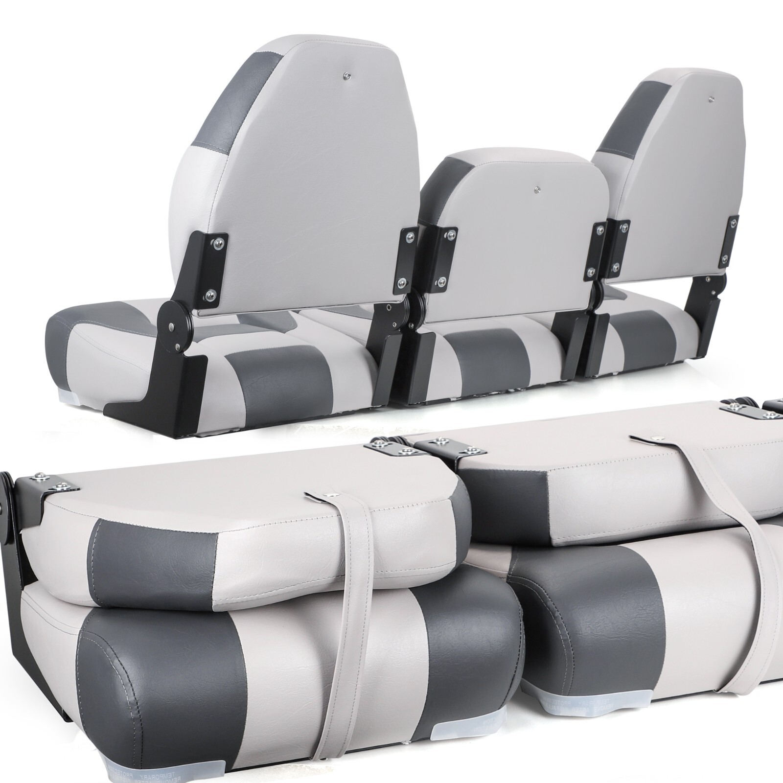 NORTHCAPTAIN Charcoal/Light Grey  52" Folding Bass Boat Seat 3 PCS