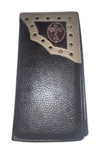 Mens Western Style Genuine Leather Wallet w Cross Embellishment Studded Design