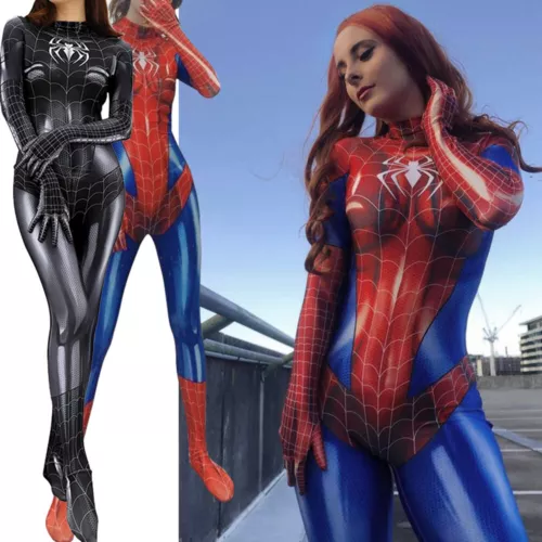 Adult Women Spiderman Cosplay Costume Sexy Jumpsuit Tight Fitting Suit Dress AU - Picture 4 of 27