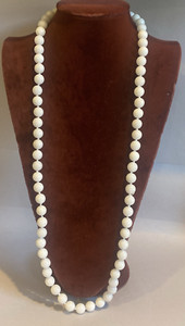 CHINESE VINTAGE Natural White Hetian Nephrite Jade 11mm BEAD NECKLACE 34" - 140g