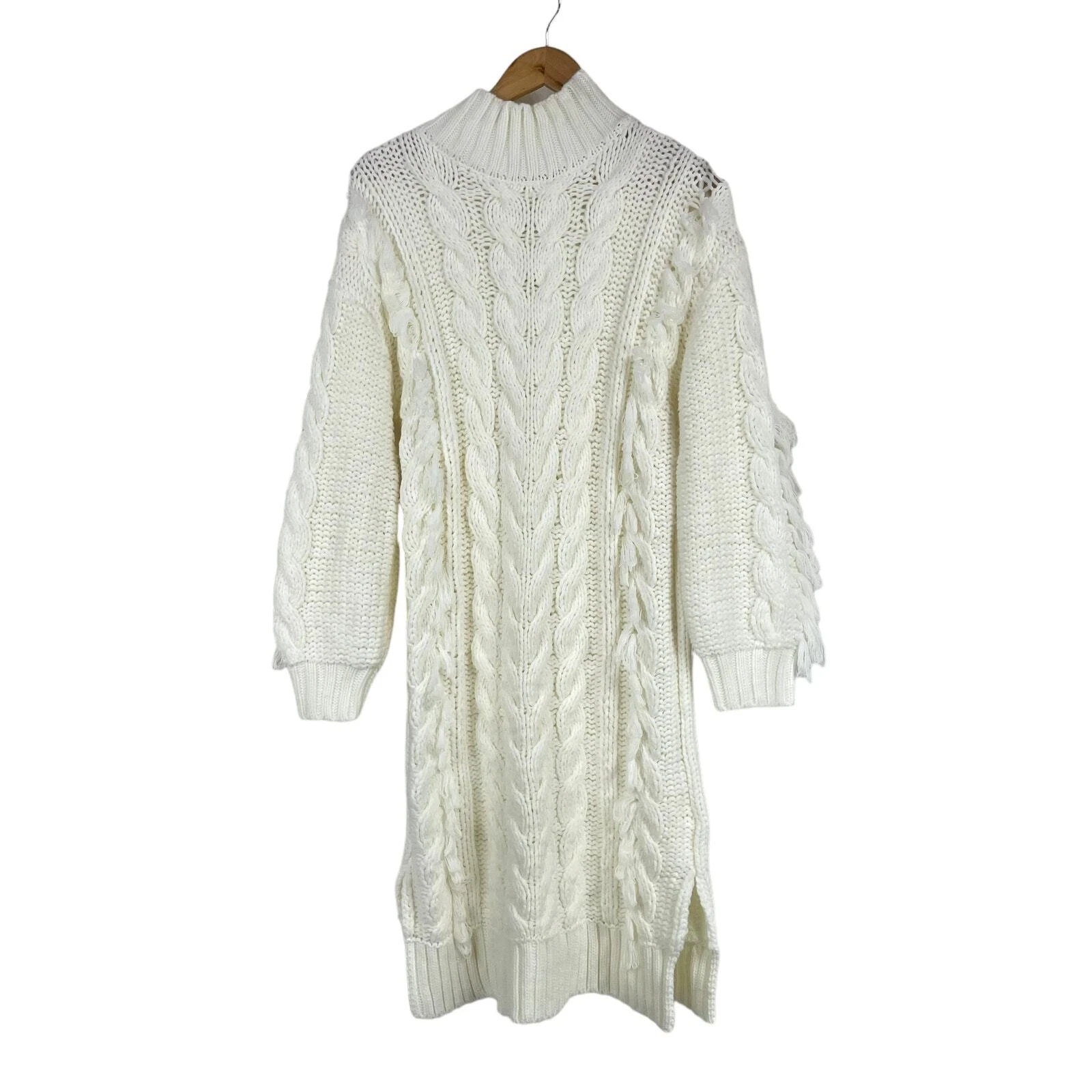 OFF WHITE Abito maglione midi bianco Farm Rio nuovo con etichette bianco sporco taglia XS maglia grossa cavo frange