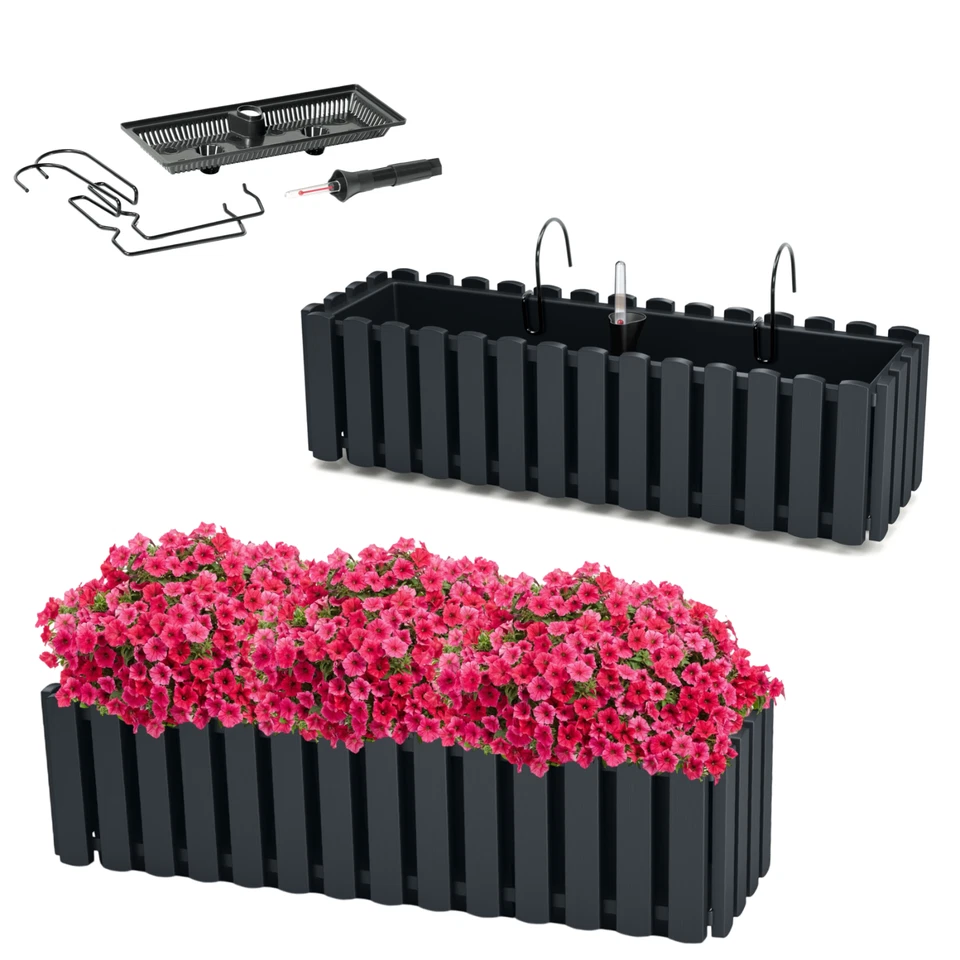 Blumenkasten mit Halter Balkonkasten Mit Bewässerungssystem (Anthrazit 2 Größen) - Bild 3 von 3